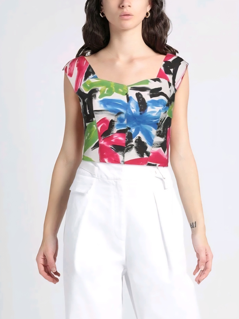 Marni Floral Brushstroke Bustier Crop Top in Pink, Blue & Green Size XS to S - Picture 9 of 13